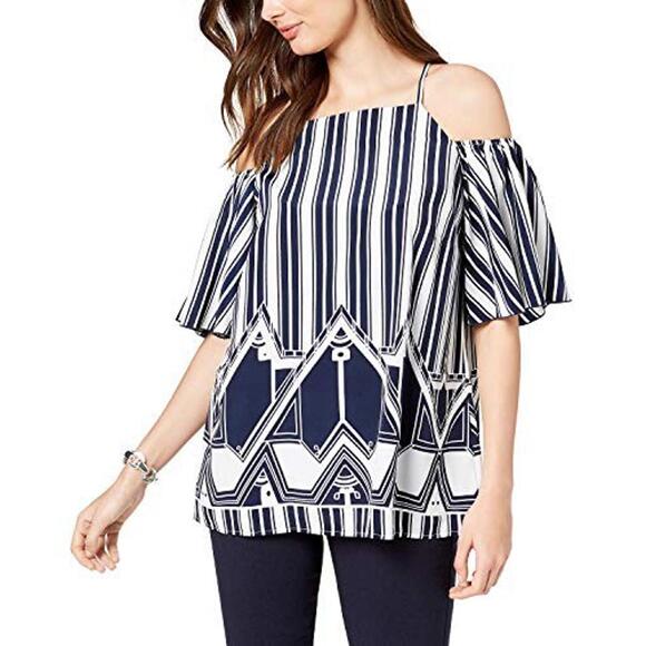 Alfani Womens Cold-Shoulder Striped Blouse Size S - Picture 1 of 1